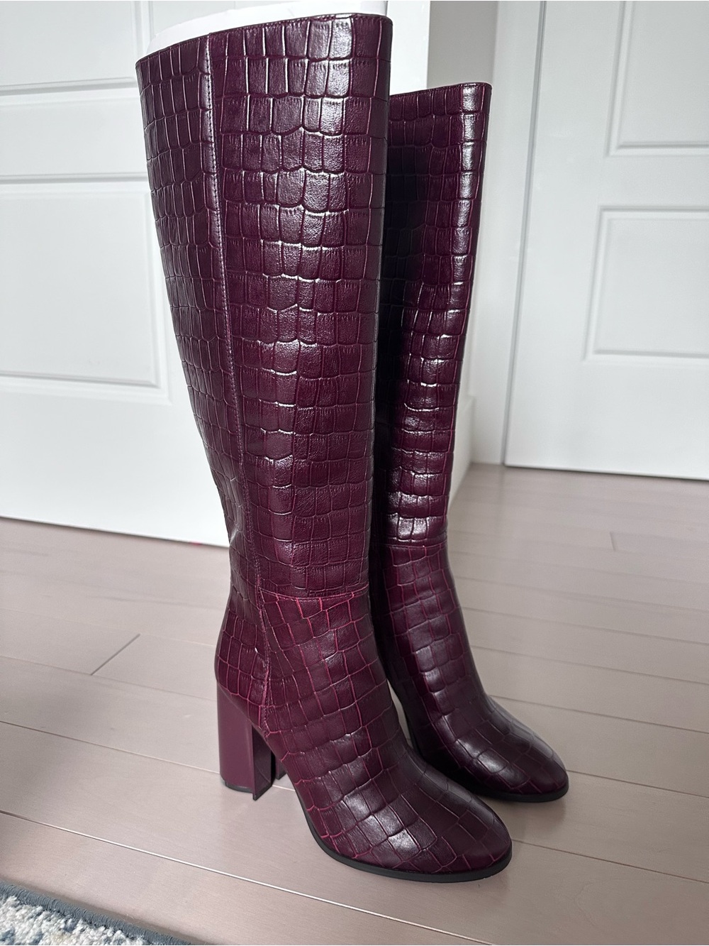 COACH - Croc-Embossed Over-the-Knee Boots in Deep Burgundy